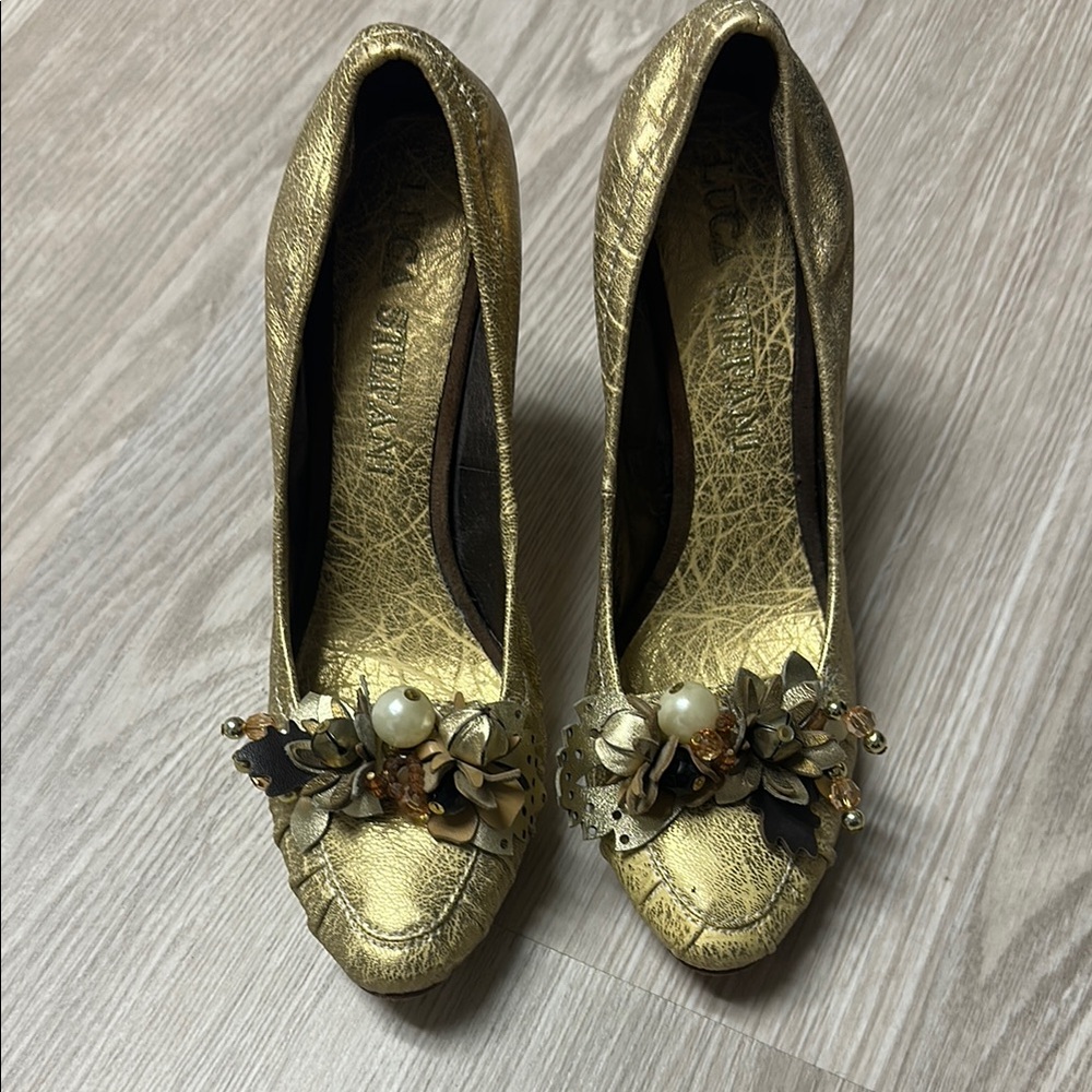 Gold Floral Embellished Women's Shoes